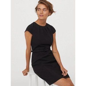 H&M Dress Black Sheath Belted Short Sleeve Classic